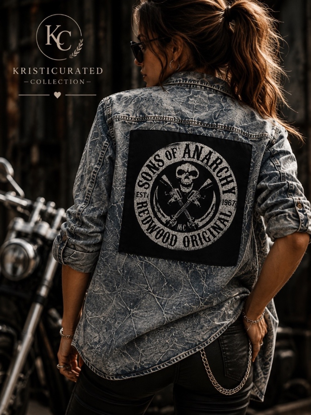 Denim & Rivets Upcycled Sons of Anarchy Acid Wash Denim Shirt M